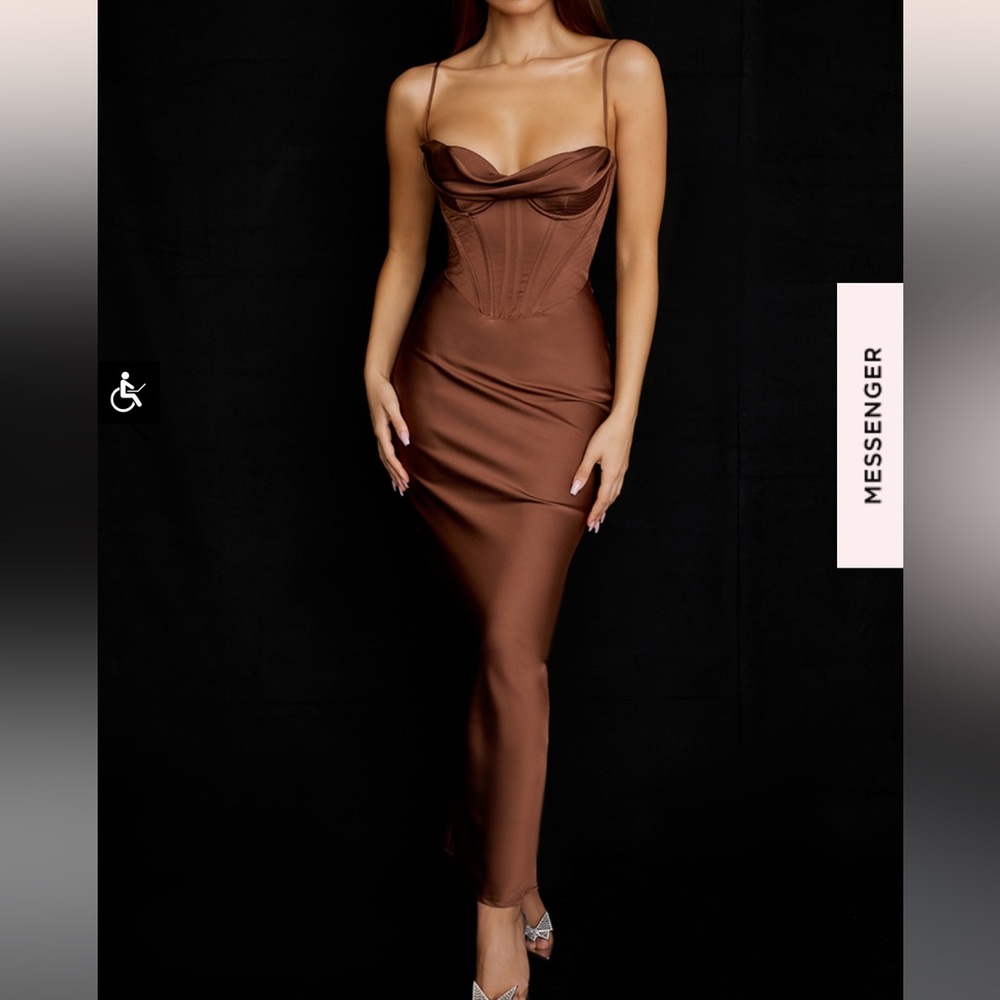 House of CB Charmaine Chocolate Corset Maxi Dress